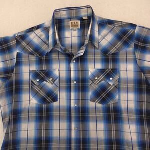 Ely Cattleman Short Sleeve Button Up Shirt Mens Size Extra Large XL Blue
